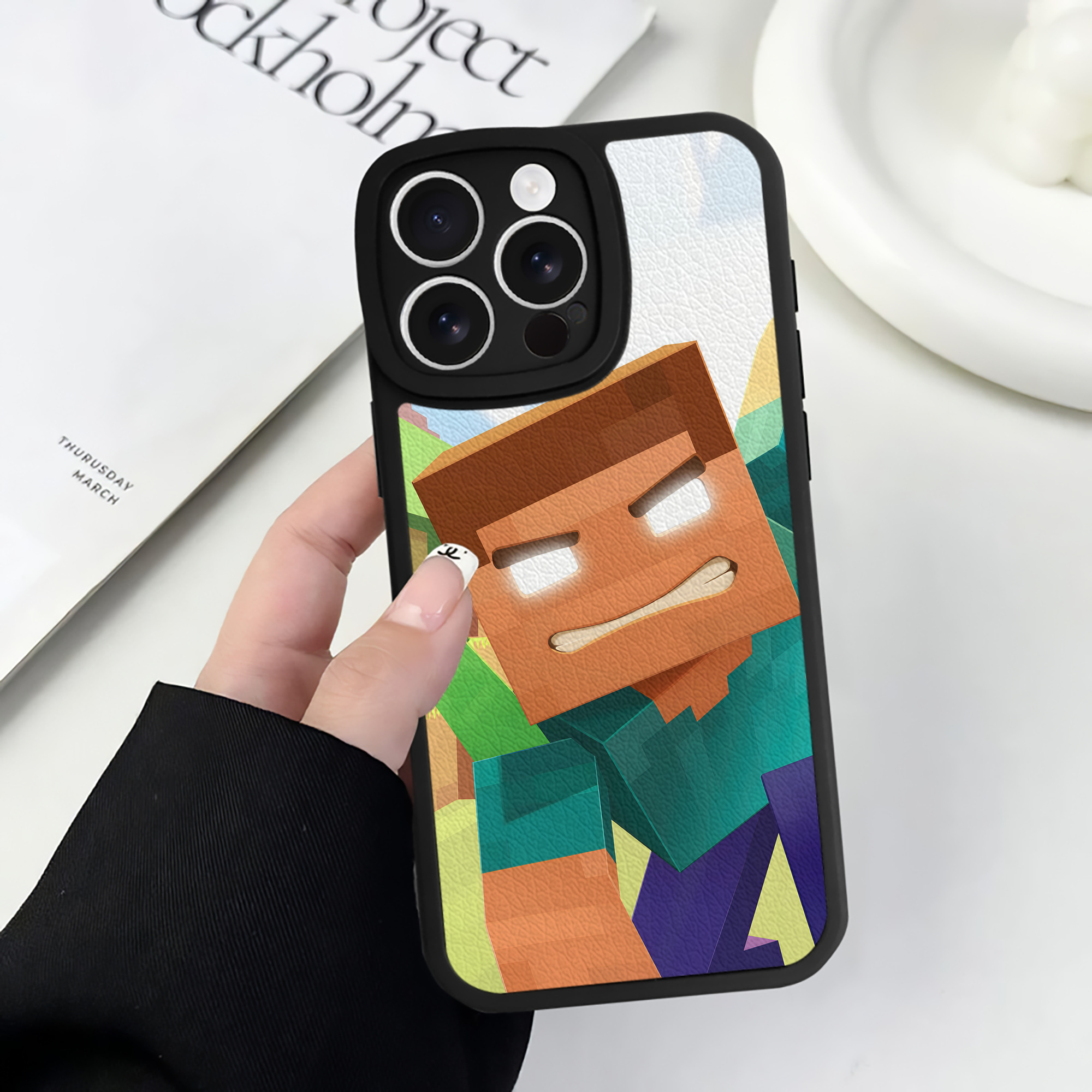 （画像用） マインクラフト ブロックの世界 Minecraft MC Block world 【iPhone 16シリーズ対応】シリコンスマホケース（レザー調） 材質：シリコン